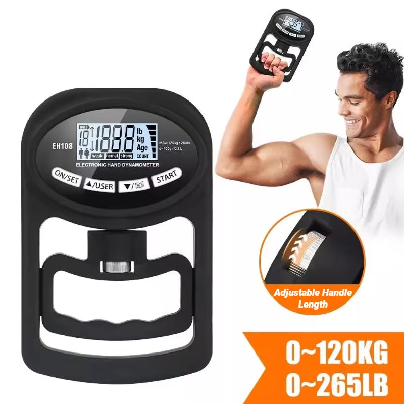 265Lbs/120Kg Grip Strength Meter for Men and Women Tester Digital Hand Dynamometer Training USB LCD Screen