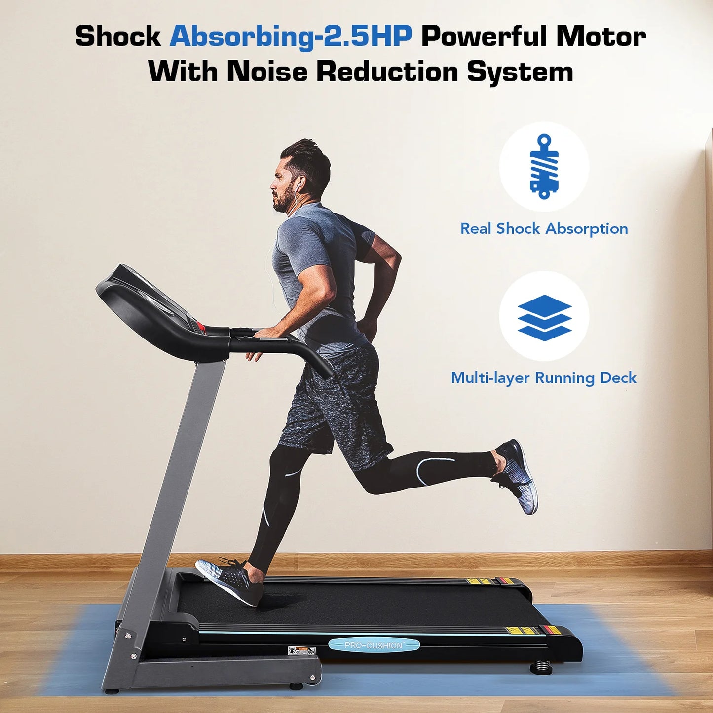 2.5 HP Treadmills for Home with 12 Levels Auto Incline, 8.5 Mph Speed 15 Preset Program, 220Lbs Max Weight