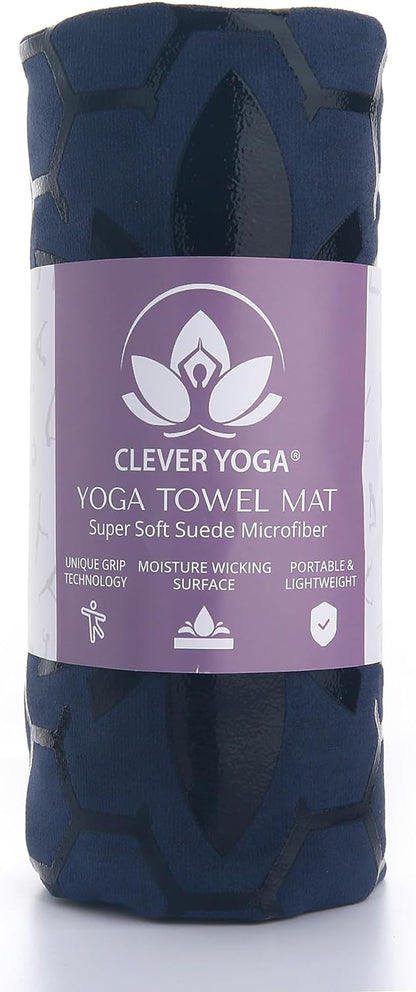 Hot Yoga Mat Towel – Non-Slip Grip for Hot Yoga, Sweat Absorbent, Honeycomb Silicone Grip, Stays Flat – Ideal for Pilates, Travel, Washable & Lightweight - Dark Blue