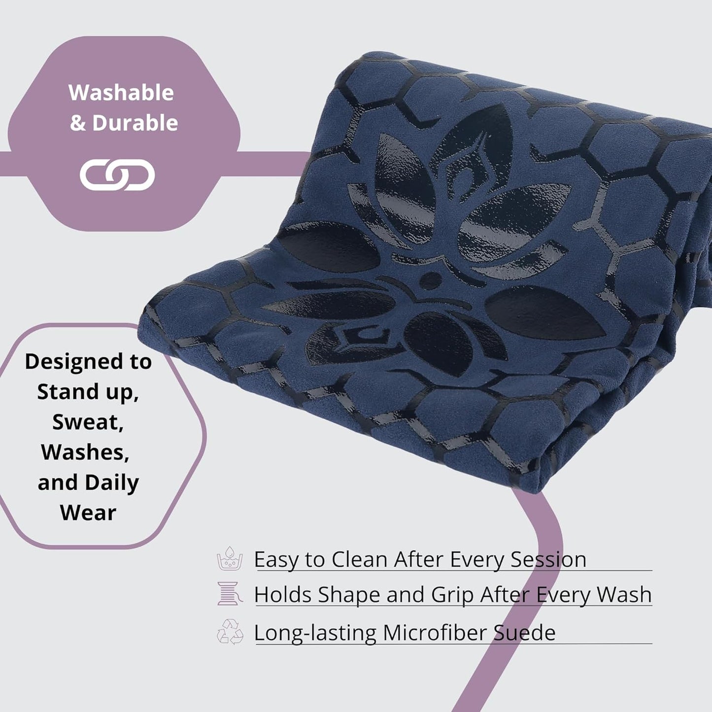Hot Yoga Mat Towel – Non-Slip Grip for Hot Yoga, Sweat Absorbent, Honeycomb Silicone Grip, Stays Flat – Ideal for Pilates, Travel, Washable & Lightweight - Dark Blue